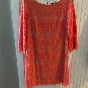 Elegant Coral Lace Dress